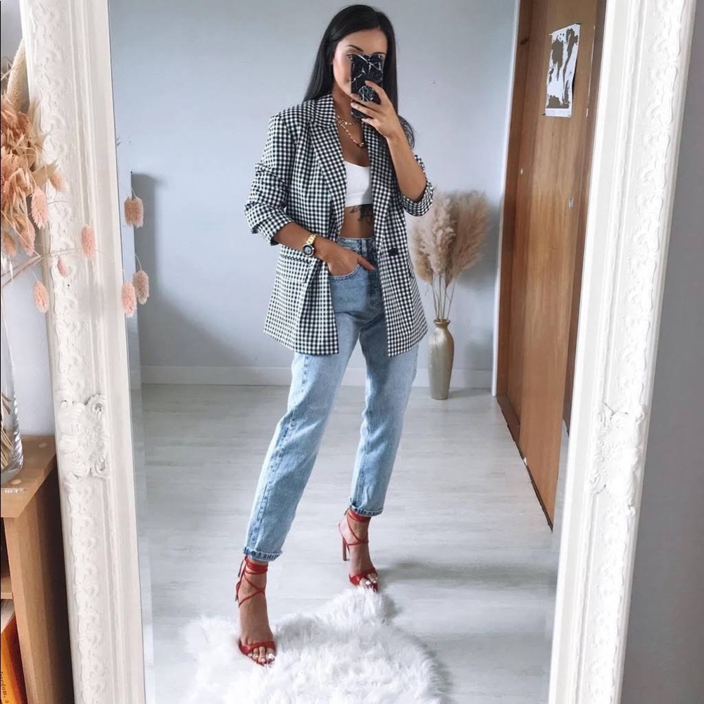 Zara Double Breasted Gingham Blazer